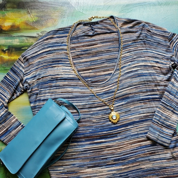 Velvet by Graham & Spencer Tops - Velvet Striped Drop Shoulder 3/4 Sleeve Top